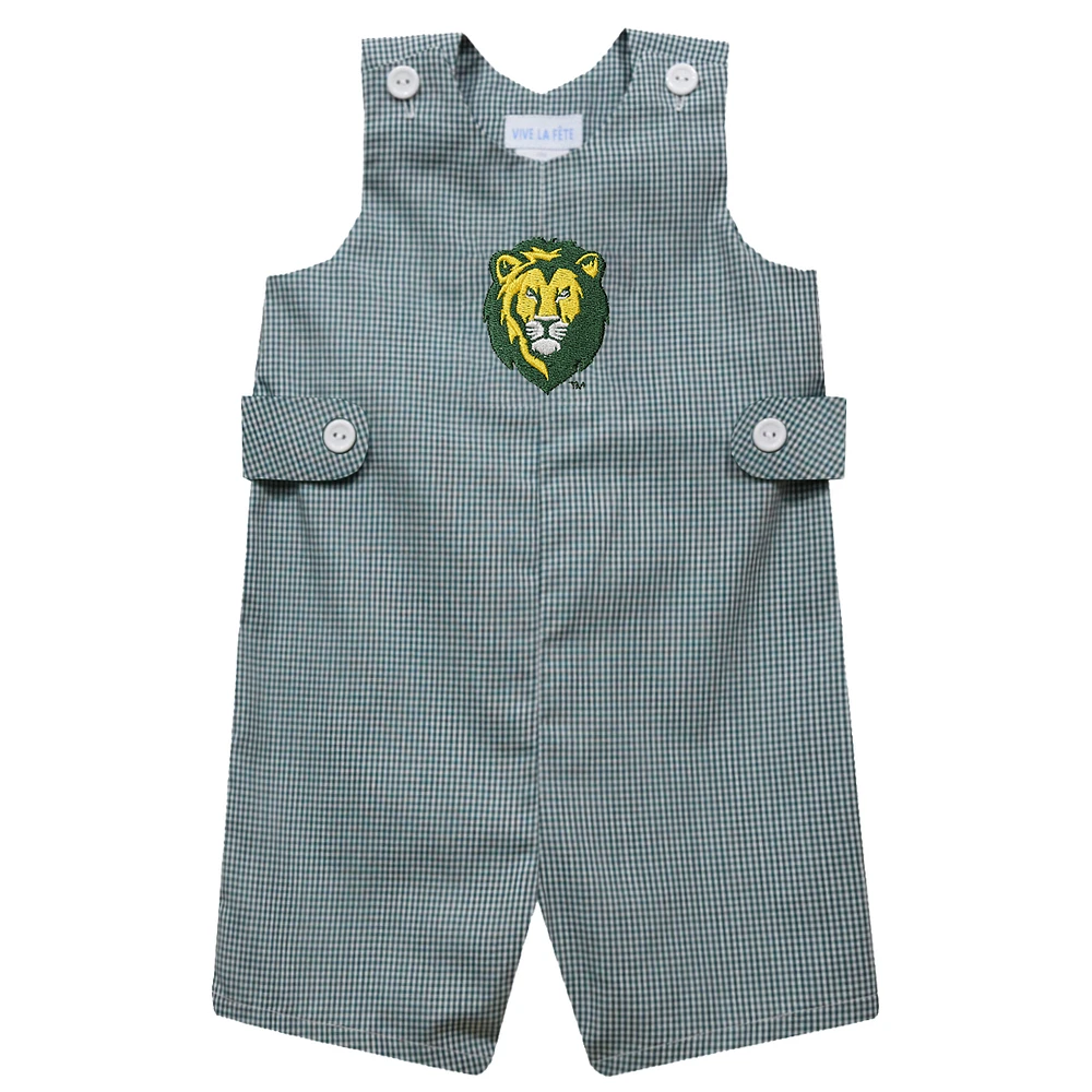 Infant Vive La Fete Green Southeastern Louisiana Lions Gingham Jon Romper