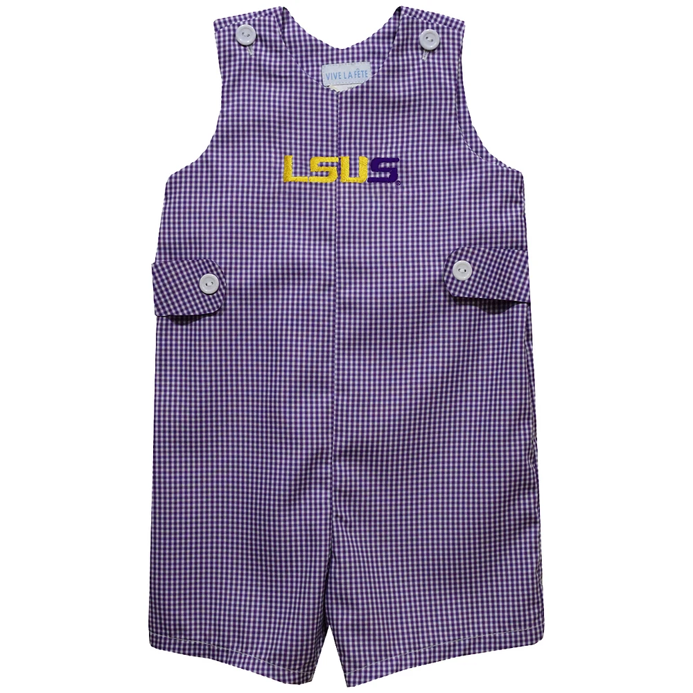 Infant Vive La Fete Purple LSU Shreveport Pilots Gingham Jon Romper