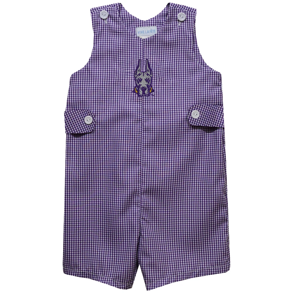 Infant Vive La Fete Purple UAlbany Great Danes Gingham Jon Romper