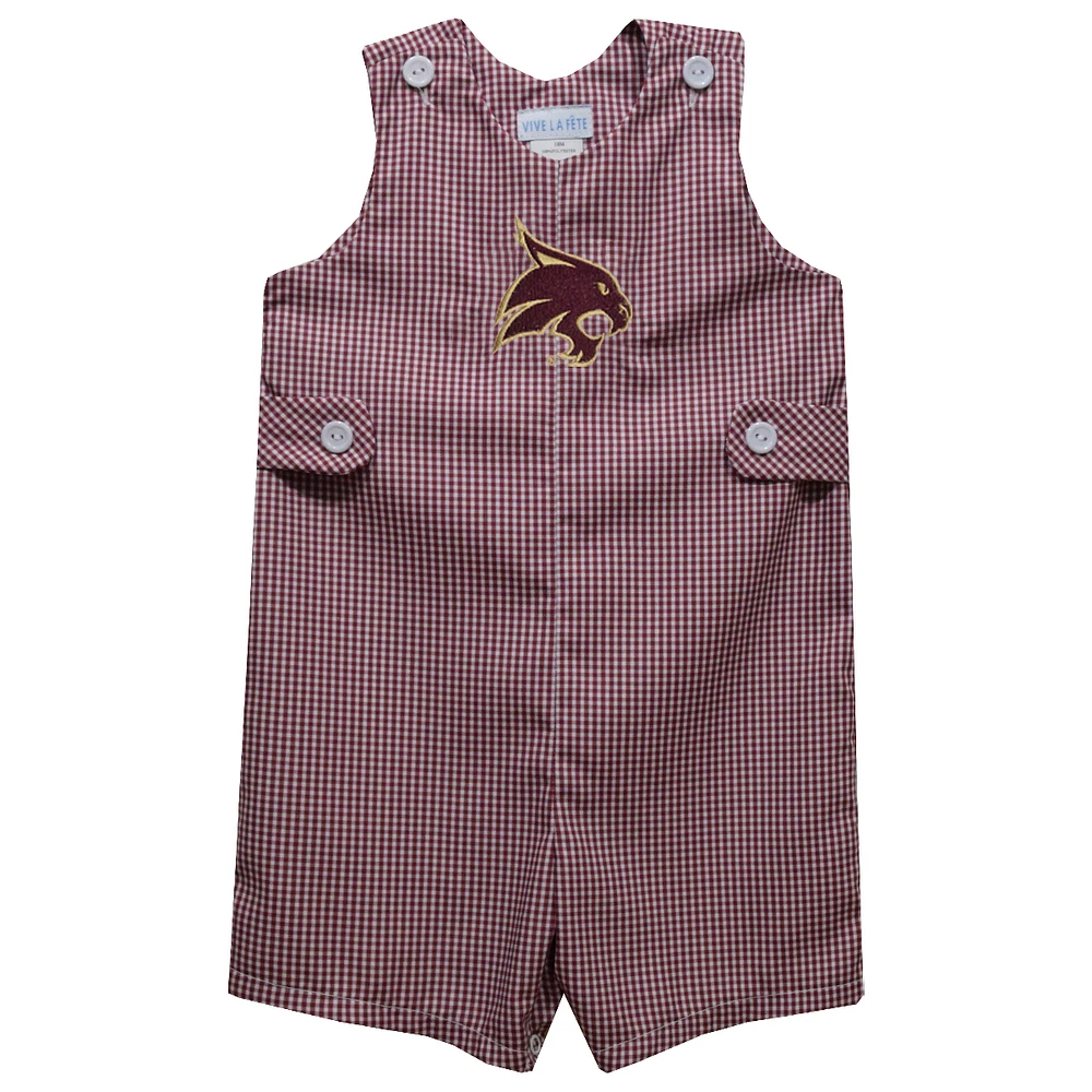 Infant Vive La Fete Maroon Texas State Bobcats Gingham Jon Romper