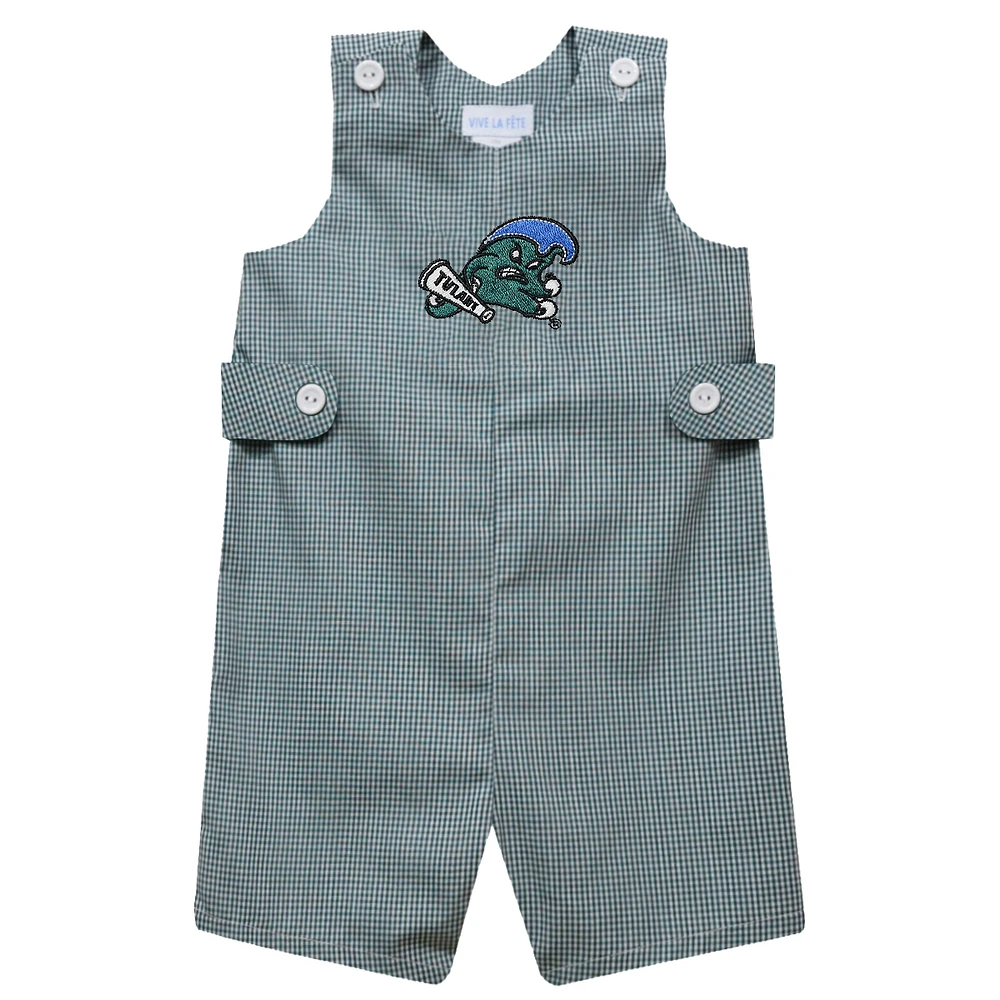 Infant Vive La Fete Green Tulane Wave Gingham Jon Romper