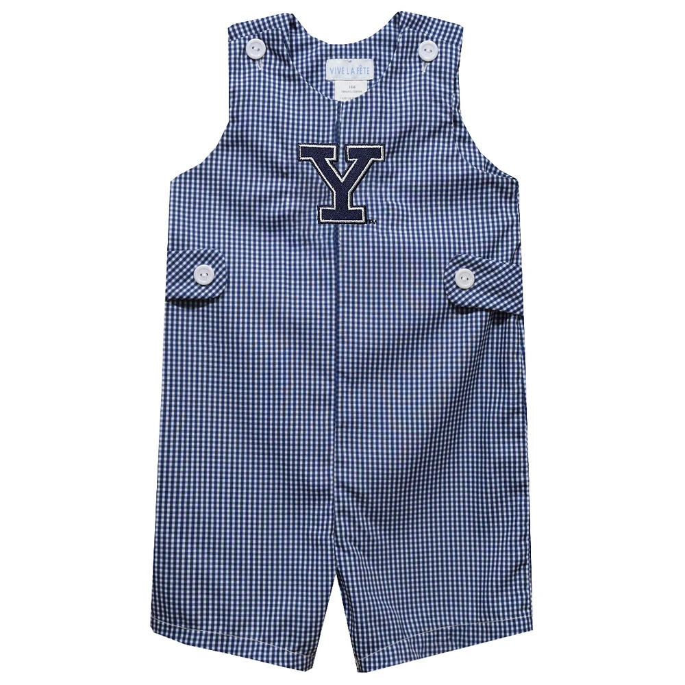 Infant Vive La Fete Navy Yale Bulldogs Gingham Jon Romper