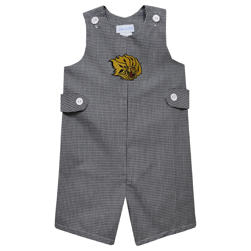 Toddler Vive La Fete Black Arkansas Pine Bluff Golden Lions Gingham Jon Jon Romper