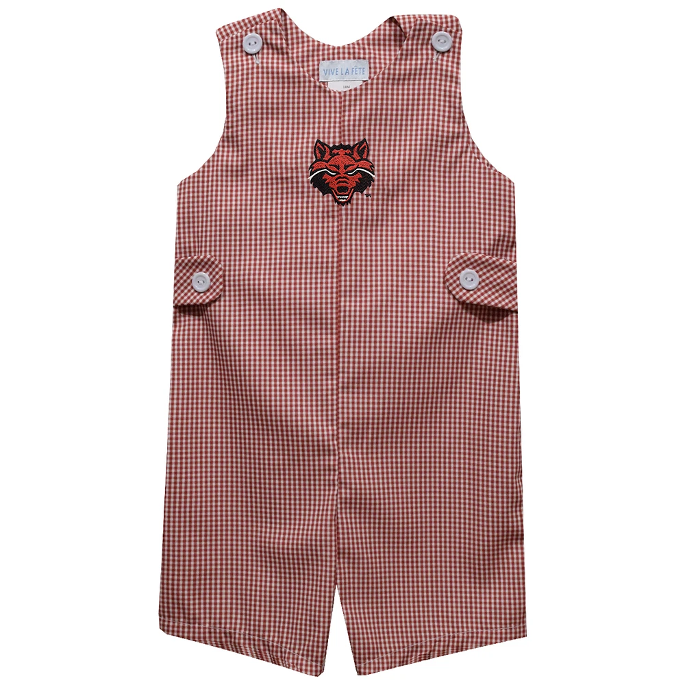 Toddler Vive La Fete Scarlet Arkansas State Red Wolves Gingham Jon Romper