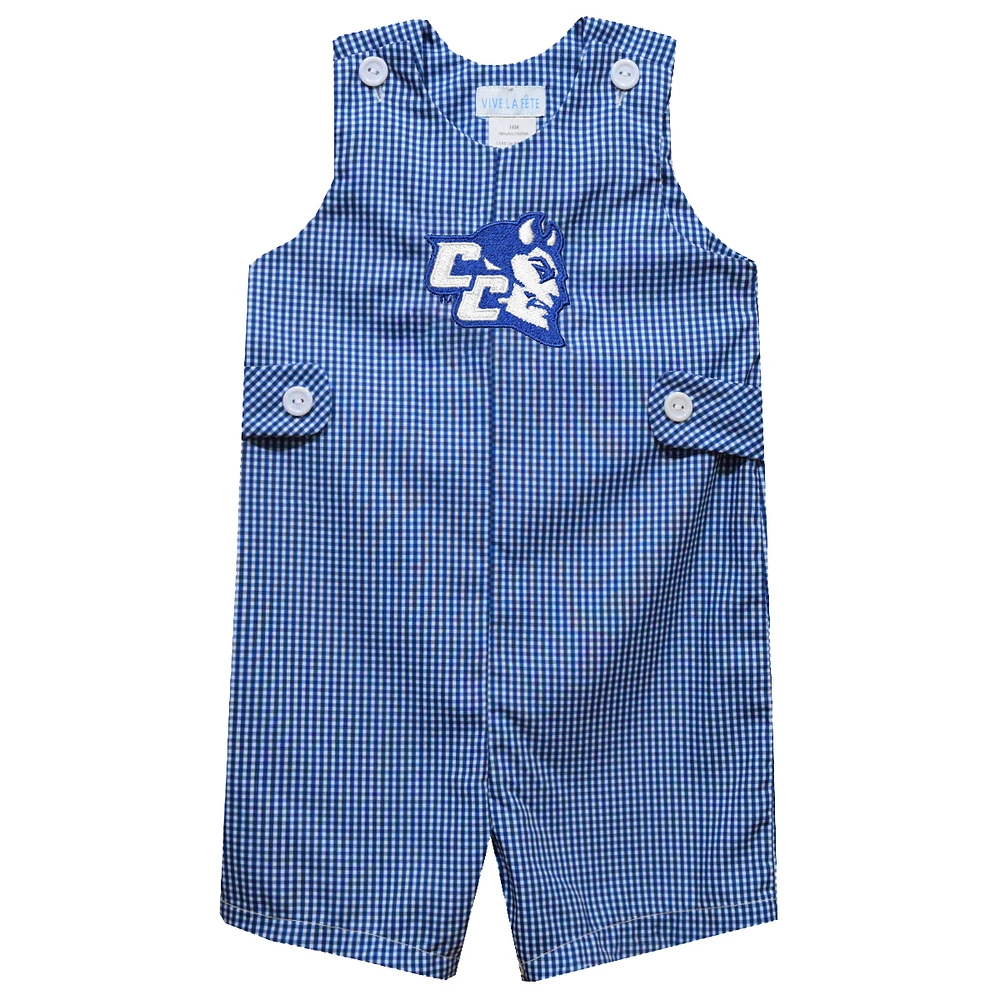 Toddler Vive La Fete Royal Central Connecticut State Blue Devils Gingham Jon Romper