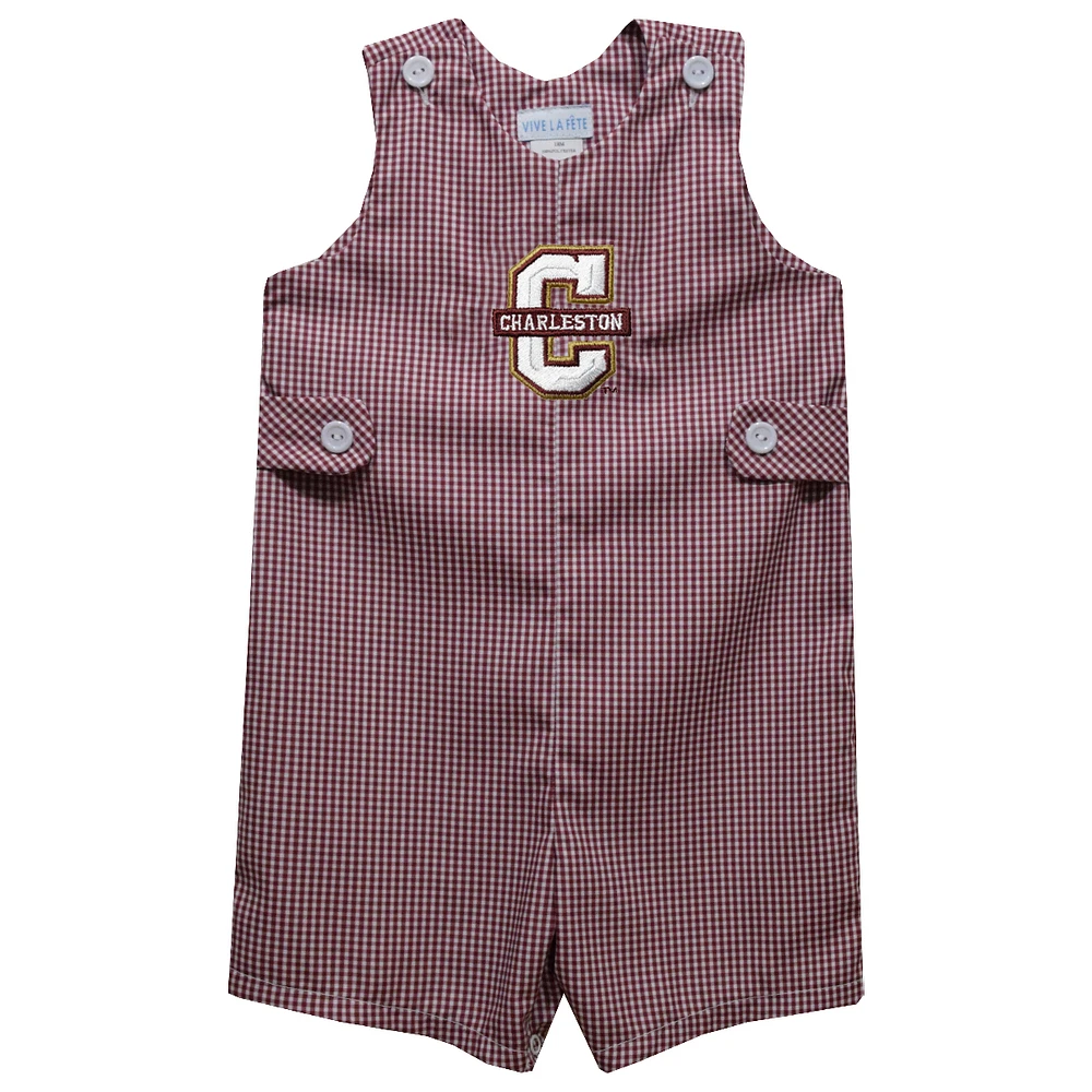 Toddler Vive La Fete Maroon Charleston Cougars Gingham Jon Romper