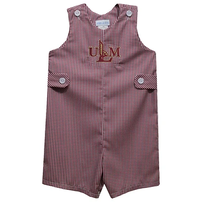 Toddler Vive La Fete Maroon ULM Warhawks Gingham Jon Romper
