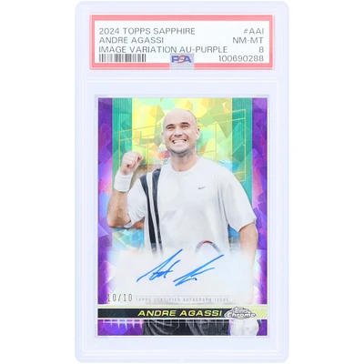 Andre Agassi Autographed 2024 Topps Chrome Sapphire Purple Image Variation #AIV-AAI #10/10 PSA Authenticated 8 Card