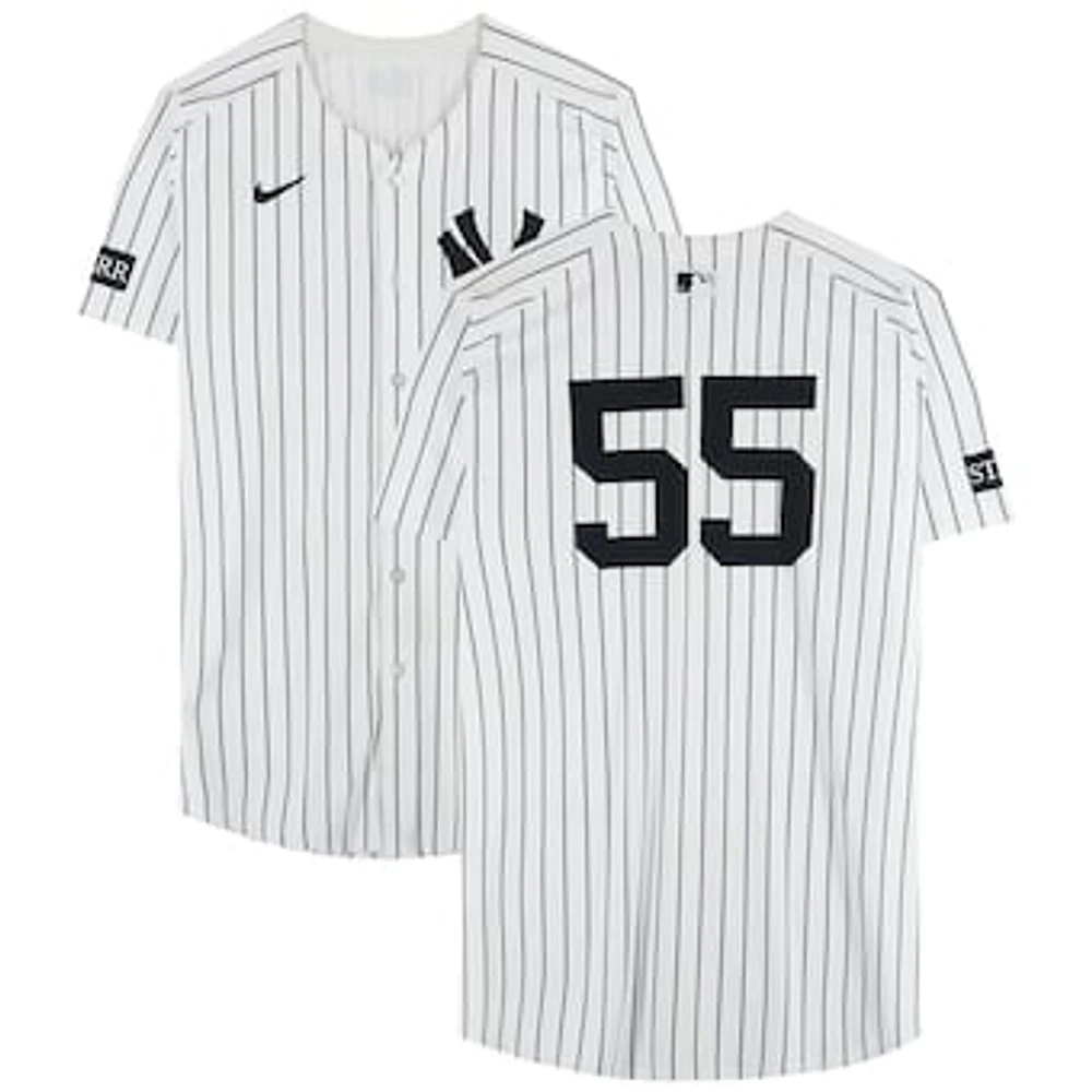 Carlos Rodón New York Yankees Game-Used #55 White Pinstripe Nike Jersey vs. Arizona Diamondbacks on April 2, 2025