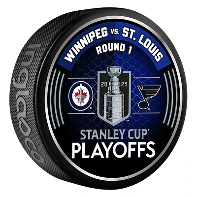 Inglasco Winnipeg Jets vs. St. Louis Blues 2025 Stanley Cup Playoffs First Round Dueling Match-Up Hockey Puck