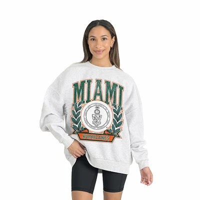 Women's Gameday Couture Gray Miami Hurricanes Premium Fleece Drop Shoulder Oversized Pullover Sweatshirt