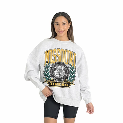 Women's Gameday Couture Gray Missouri Tigers Premium Fleece Drop Shoulder Oversized Pullover Sweatshirt