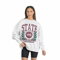 Women's Gameday Couture Gray Mississippi State Bulldogs Premium Fleece Drop Shoulder Oversized Pullover Sweatshirt
