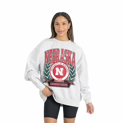 Women's Gameday Couture Gray Nebraska Huskers Premium Fleece Drop Shoulder Oversized Pullover Sweatshirt