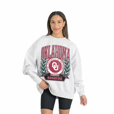 Women's Gameday Couture Gray Oklahoma Sooners Premium Fleece Drop Shoulder Oversized Pullover Sweatshirt