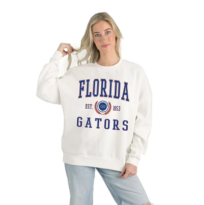 Women's Gameday Couture White Florida Gators Premium Fleece Drop Shoulder Oversized Pullover Sweatshirt