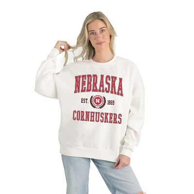 Women's Gameday Couture White Nebraska Huskers Premium Fleece Drop Shoulder Oversized Pullover Sweatshirt