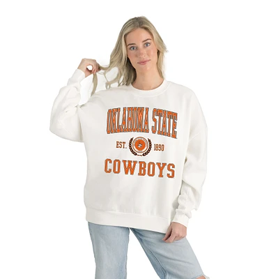 Women's Gameday Couture White Oklahoma State Cowboys Premium Fleece Drop Shoulder Oversized Pullover Sweatshirt
