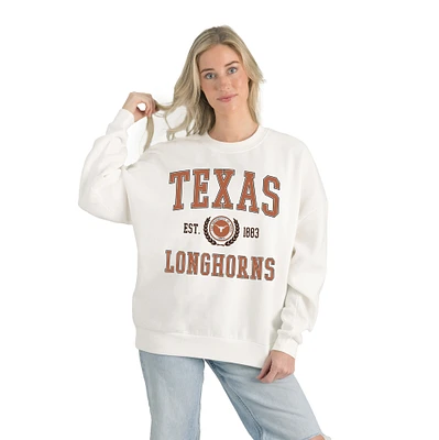 Women's Gameday Couture White Texas Longhorns Premium Fleece Drop Shoulder Oversized Pullover Sweatshirt