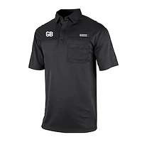 Men's Columbia Black Green Bay Packers Throwback Logo Omni-Wick Flycaster Pocket Polo
