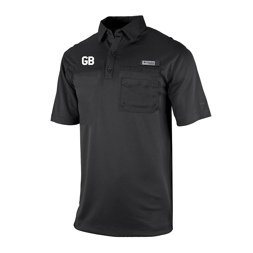 Men's Columbia Black Green Bay Packers Throwback Logo Omni-Wick Flycaster Pocket Polo