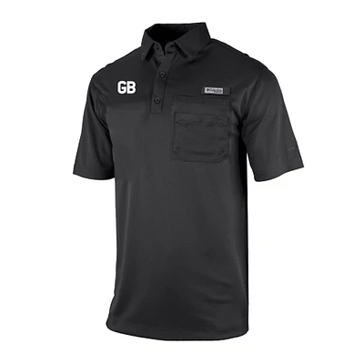 Men's Columbia Black Green Bay Packers Throwback Logo Omni-Wick Flycaster Pocket Polo