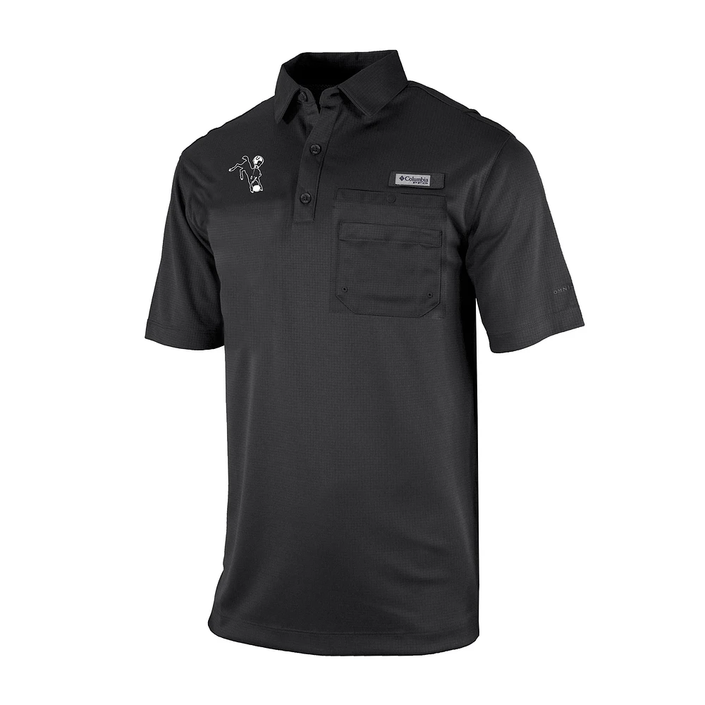Men's Columbia Black Indianapolis Colts Throwback Logo Omni-Wick Flycaster Pocket Polo