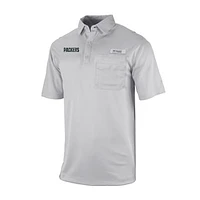 Men's Columbia Gray Green Bay Packers Omni-Wick Flycaster Pocket Polo