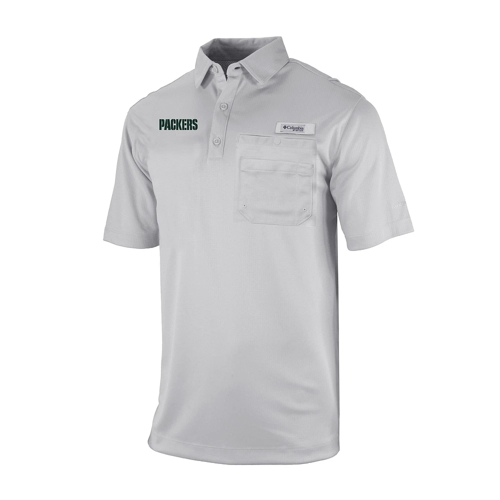 Men's Columbia Gray Green Bay Packers Omni-Wick Flycaster Pocket Polo