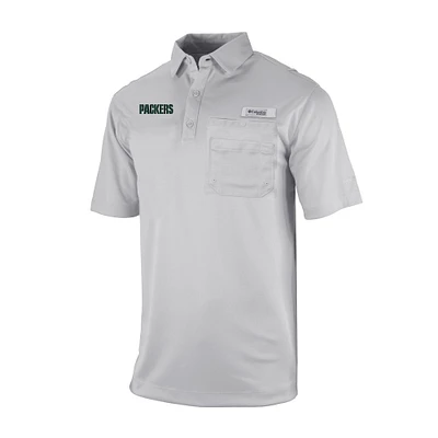 Men's Columbia Gray Green Bay Packers Omni-Wick Flycaster Pocket Polo