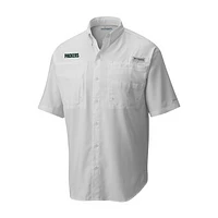 Men's Columbia White Green Bay Packers Throwback Logo Tamiami Omni-Shade Button-Down Shirt