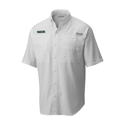 Men's Columbia White Green Bay Packers Throwback Logo Tamiami Omni-Shade Button-Down Shirt