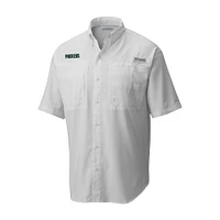 Men's Columbia White Green Bay Packers Throwback Logo Tamiami Omni-Shade Button-Down Shirt