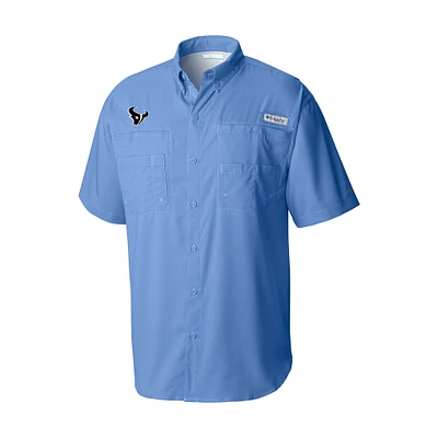 Men's Columbia Blue Houston Texans Throwback Logo Tamiami Omni-Shade Button-Down Shirt