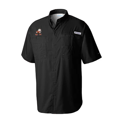 Men's Columbia Cleveland Browns Throwback Logo Tamiami Omni-Shade Button-Down Shirt