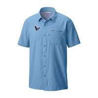 Men's Columbia Light Blue Houston Texans Slack Tide Omni-Wick Throwback Logo Button-Up Camp Shirt