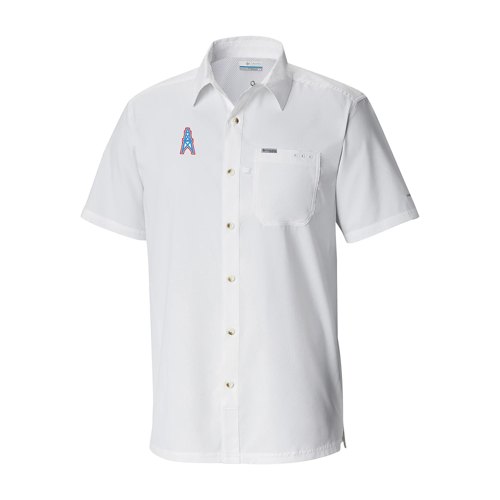 Men's Columbia White Houston Oilers Throwback Logo Slack Tide Omni-Wick Button-Up Camp Shirt