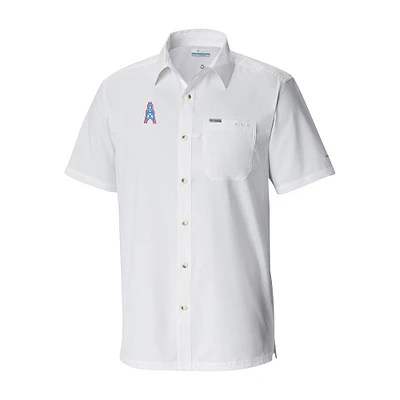 Men's Columbia White Houston Oilers Throwback Logo Slack Tide Omni-Wick Button-Up Camp Shirt