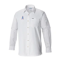 Men's Columbia White Houston Oilers Throwback Logo Slack Tide Omni-Wick Long Sleeve Button-Up Camp Shirt
