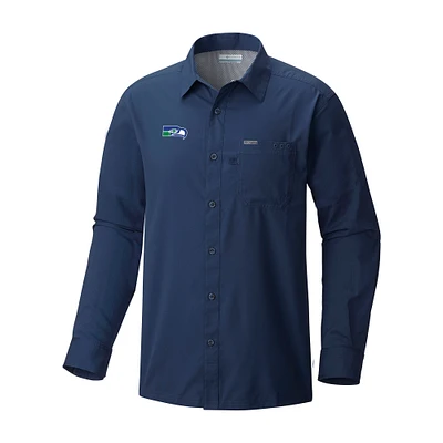 Men's Columbia College Navy Seattle Seahawks Slack Tide Omni-Wick Long Sleeve Button-Up Camp Shirt