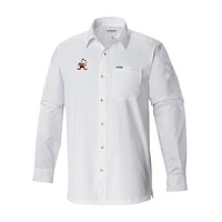 Men's Columbia White Cleveland Browns Throwback Logo Slack Tide Omni-Wick Long Sleeve Button-Up Camp Shirt