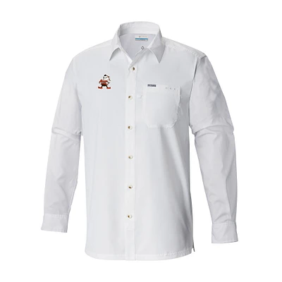 Men's Columbia White Cleveland Browns Throwback Logo Slack Tide Omni-Wick Long Sleeve Button-Up Camp Shirt