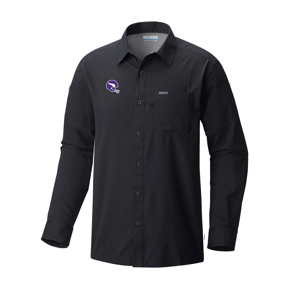 Men's Columbia Minnesota Vikings Slack Tide Omni-Wick Long Sleeve Button-Up Camp Shirt