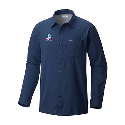 Men's Columbia Navy New England Patriots Slack Tide Omni-Wick Long Sleeve Button-Up Camp Shirt