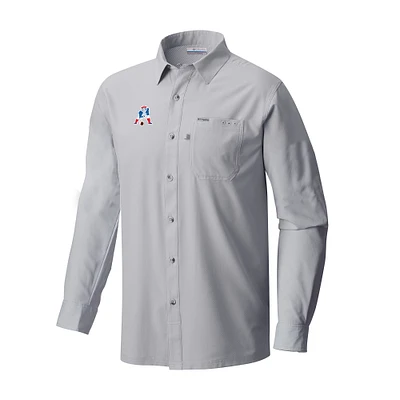 Men's Columbia Gray New England Patriots Throwback Logo Slack Tide Omni-Wick Long Sleeve Button-Up Camp Shirt