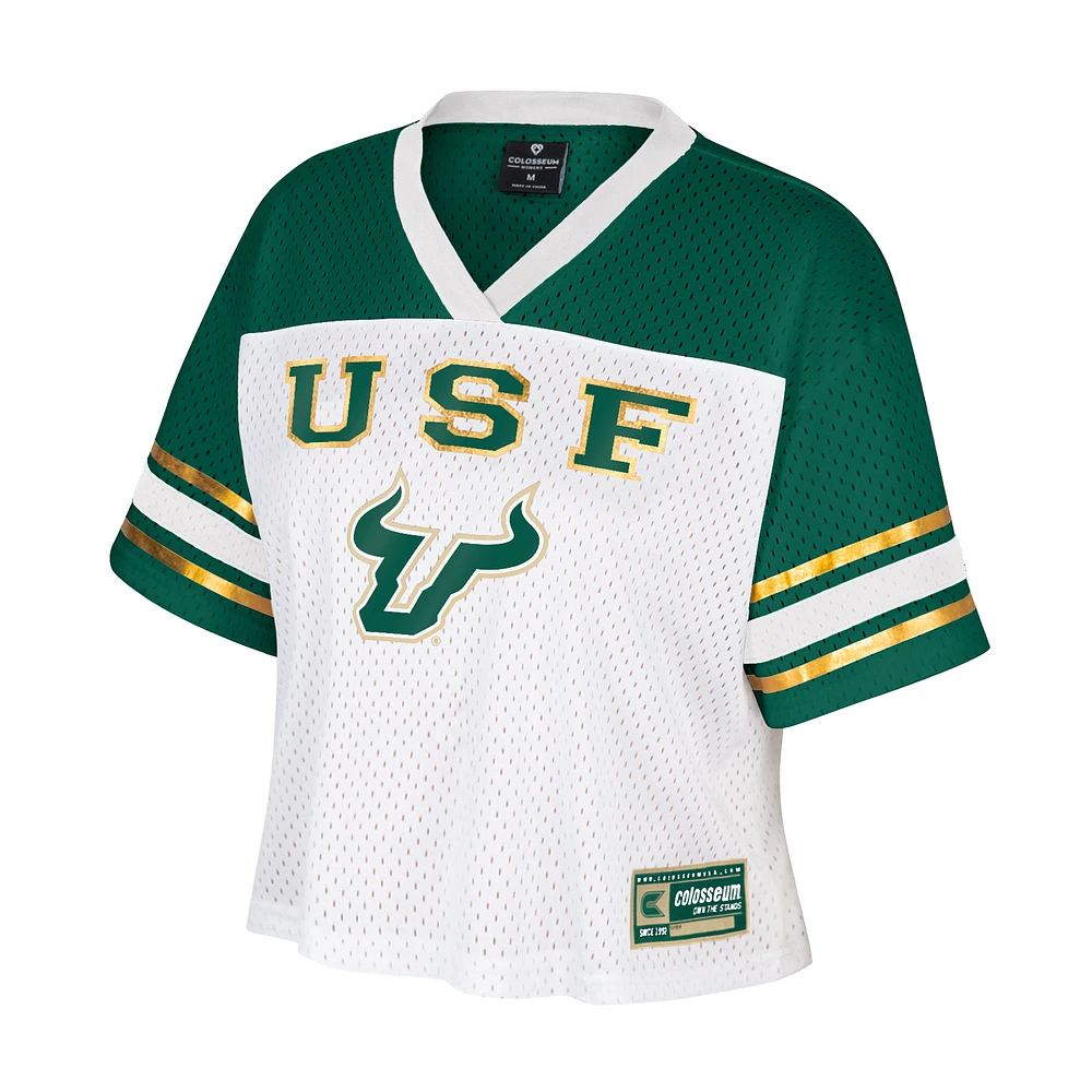 Women's Colosseum White South Florida Bulls Treasure Cropped Football Jersey