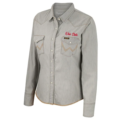 Women's Colosseum x Wrangler  Gray Ohio State Buckeyes Long Sleeve Western Full-Snap Shirt