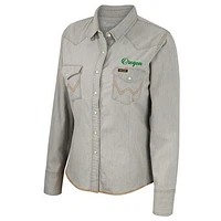 Women's Colosseum x Wrangler  Gray Oregon Ducks Long Sleeve Western Full-Snap Shirt
