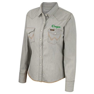 Women's Colosseum x Wrangler  Gray Oregon Ducks Long Sleeve Western Full-Snap Shirt