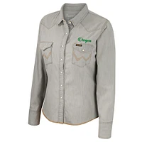 Women's Colosseum x Wrangler  Gray Oregon Ducks Long Sleeve Western Full-Snap Shirt